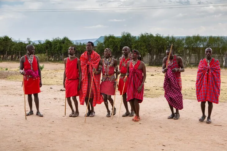 Maasai warriors performing traditional jumping dance